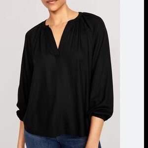 Old Navy Black V-Neck Peasant Blouse